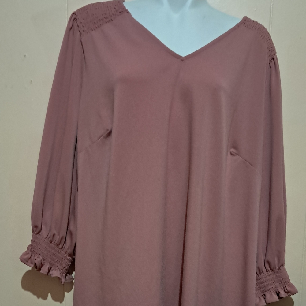 ADRIANNA PAPELL Women's Pink Blouse with Puffed Sleeves SIZE 1X